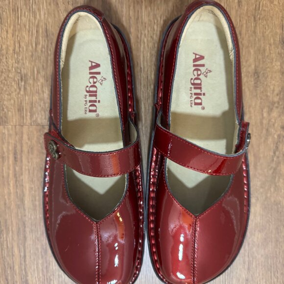 Alegria Leather Adjustable Slip-On Mary Janes - Marcy in Cherry Bomb - Picture 3 of 9